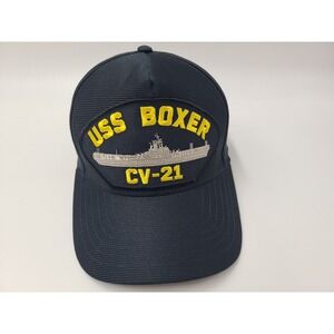 Vintage US Navy USS Boxer CV-21 Eagle Crest Snapback Hat Cap United States Blue